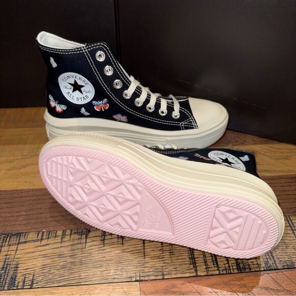 Converse Chuck Taylor All Star Move Platform High Butterfly Wings Black Sneakers - Picture 2 of 6